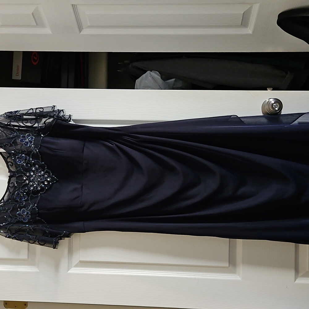 Xscape Midnight Blue Maxi Dress with Embellished Top